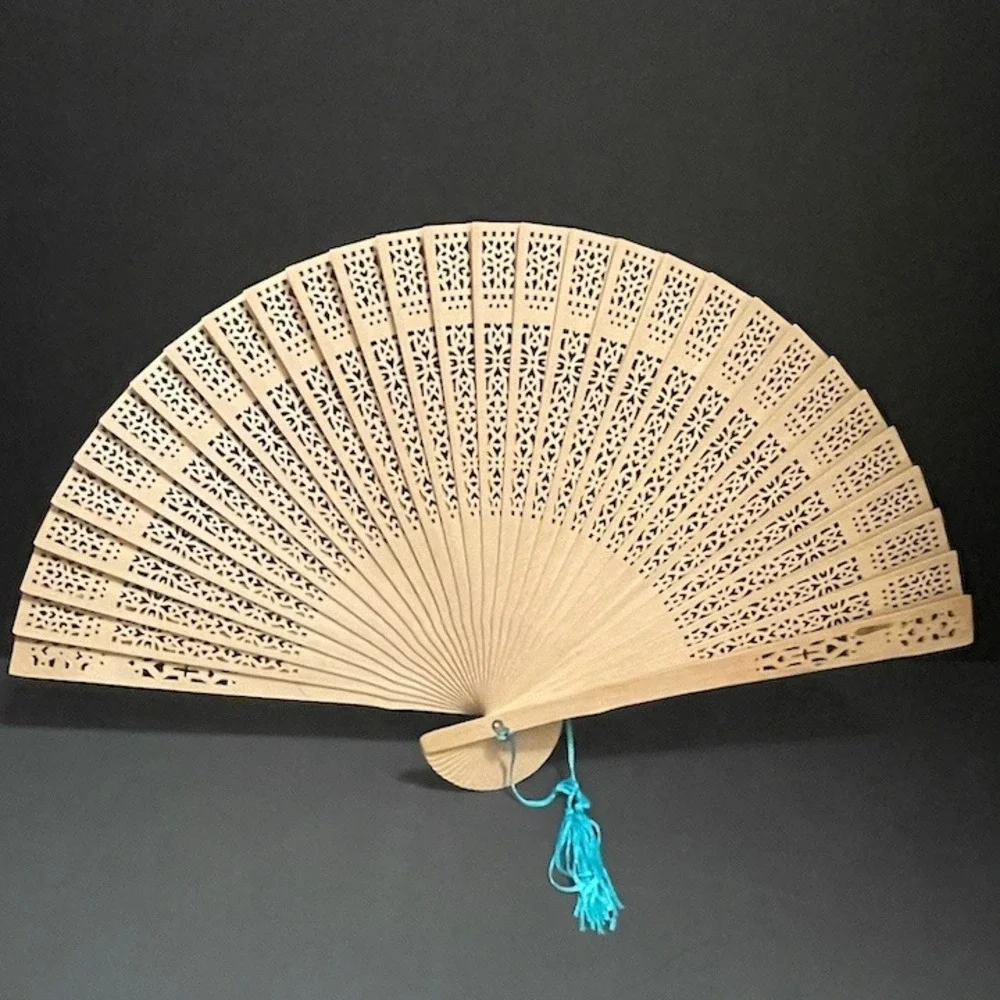 Vintage Carved Sandalwood Asian‎ Folding Hand Fan 16